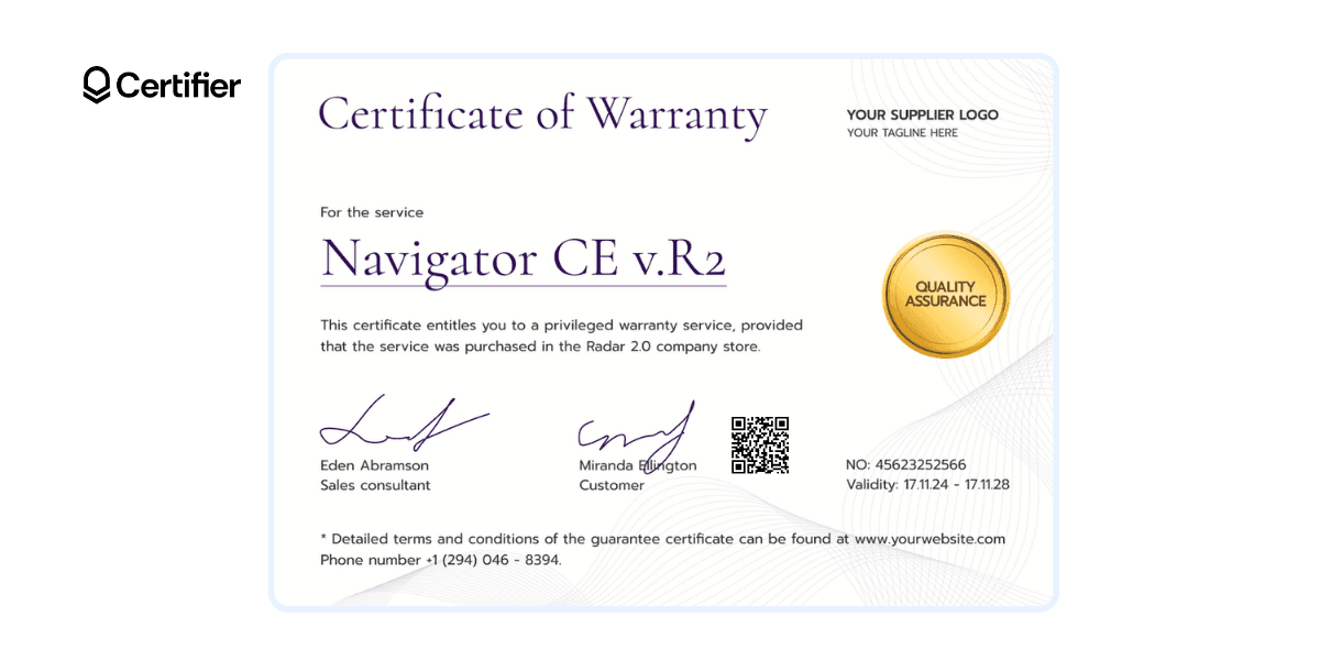 White warranty certificate template to edit. White warranty certificate template to edit.