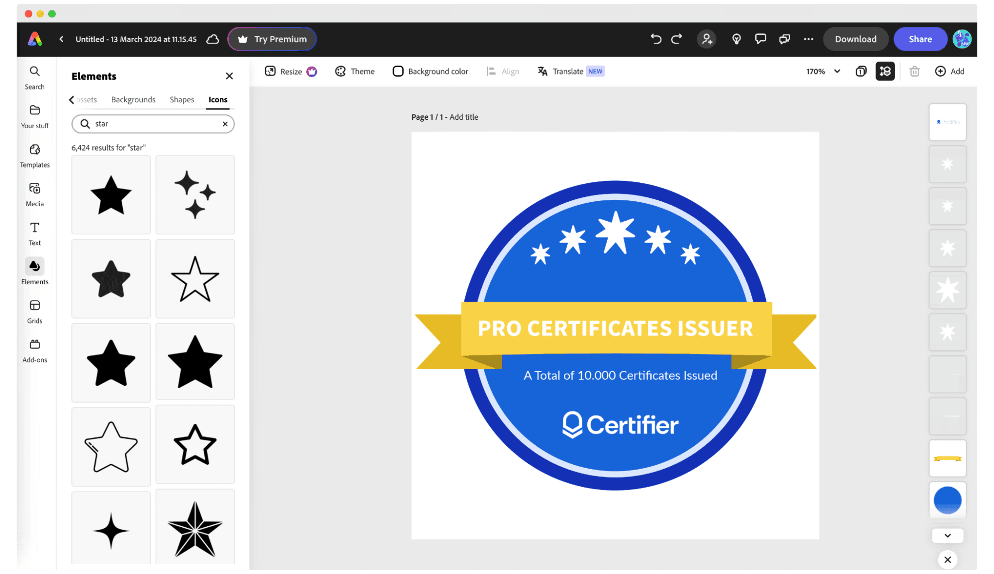 Adding badge icons to the final badge design in Adobe. Adding badge icons to the final badge design in Adobe.