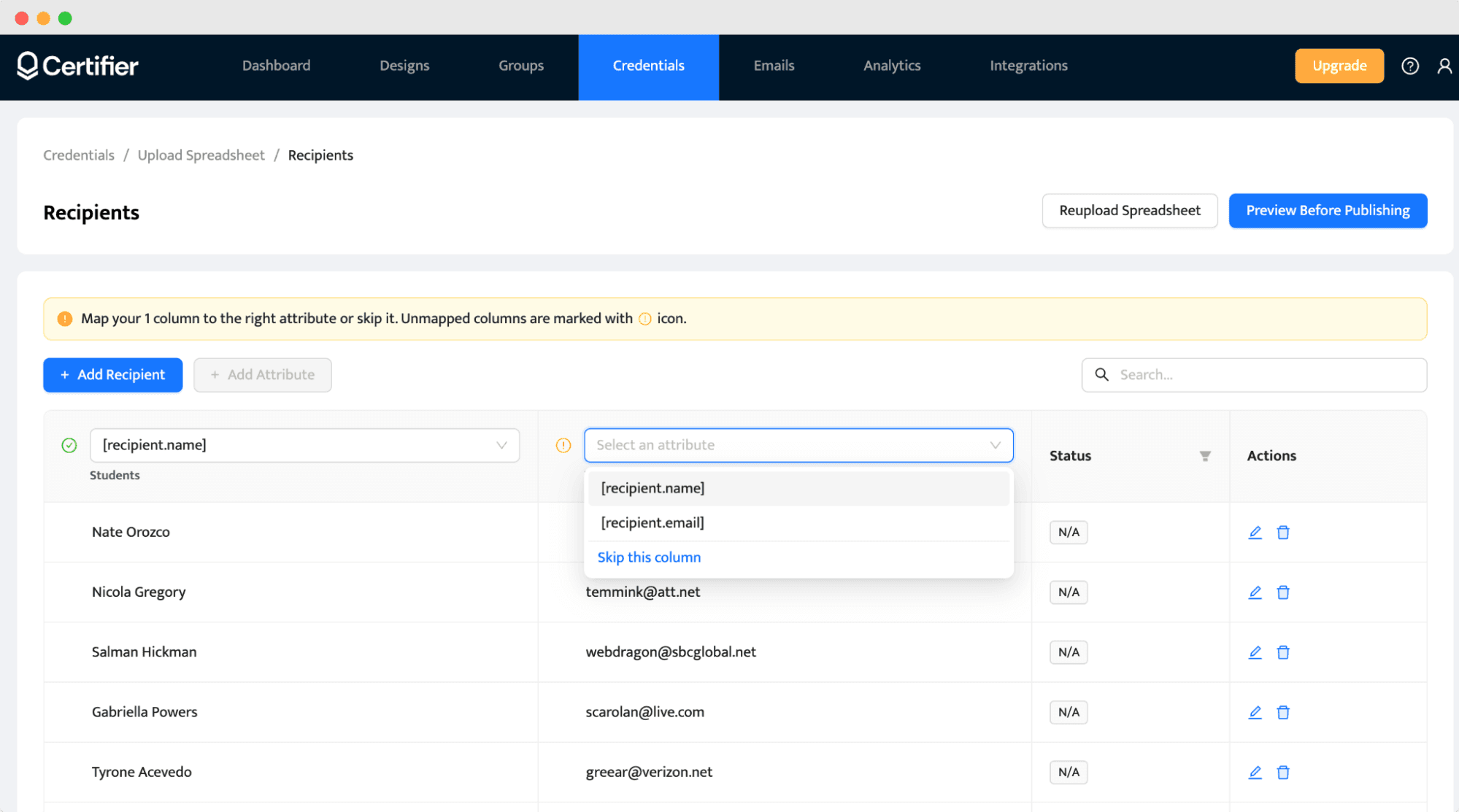 Mapping the dynamic attributes with recipient's data to generate certificates automatically. Mapping the dynamic attributes with recipient's data to generate certificates automatically.