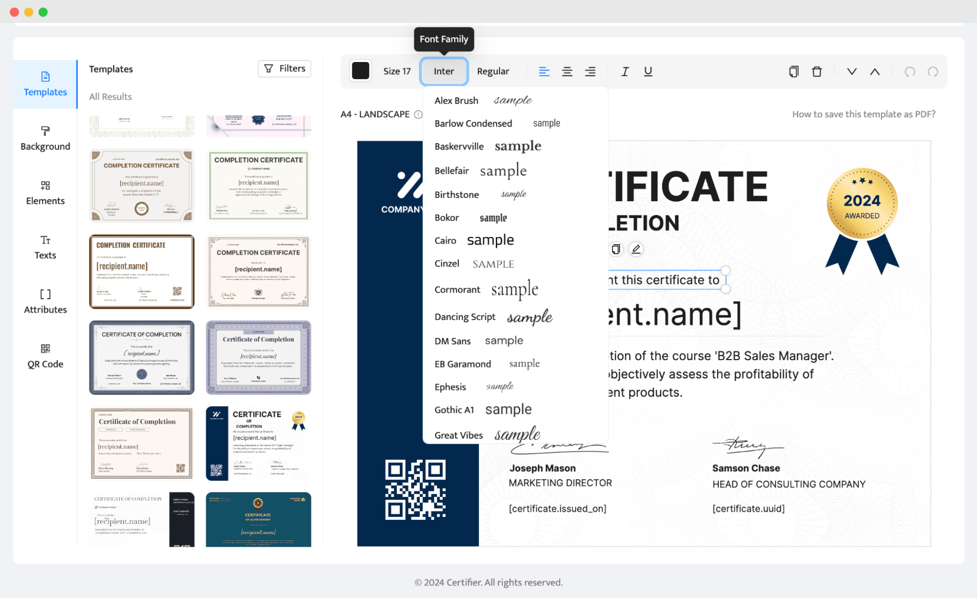 Customizing the ready-made certificate template. Customizing the ready-made certificate template.