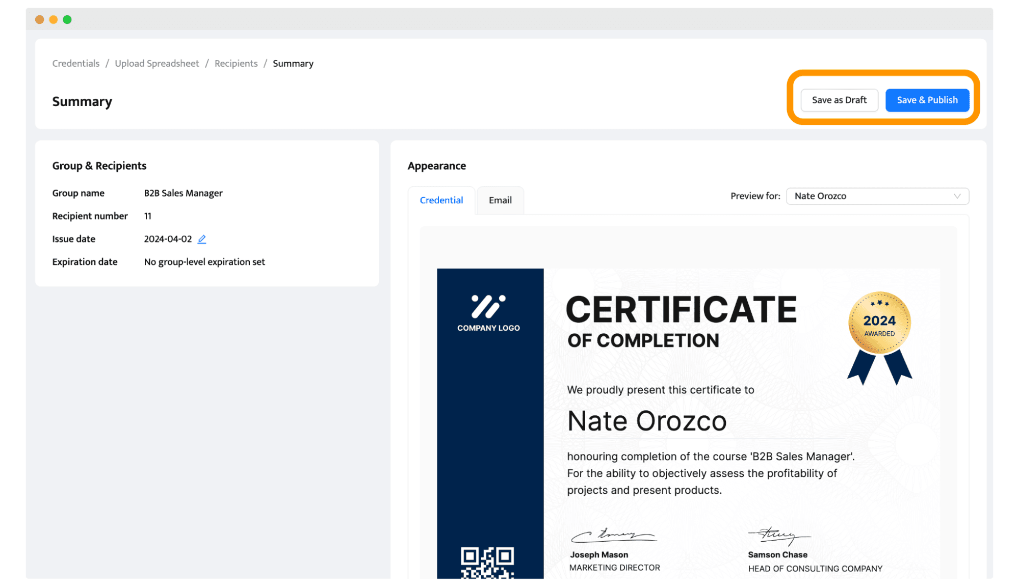 Saving the certificate design and sending them out. Saving the certificate design and sending them out.