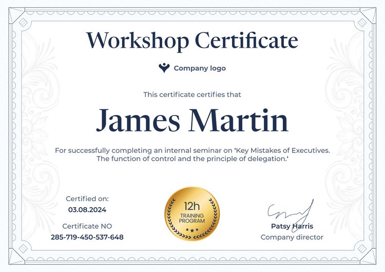Course Slick and professional workshop certificate template