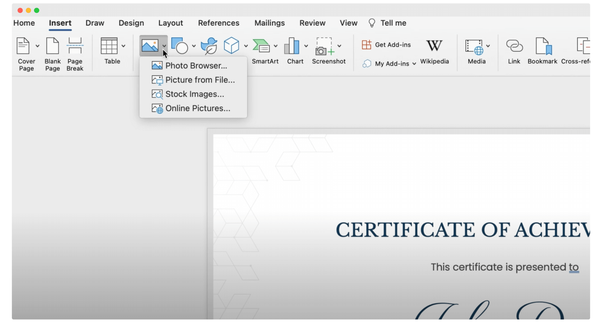 Inserting the company's logo on the certificate in Word. Inserting the company's logo on the certificate in Word.