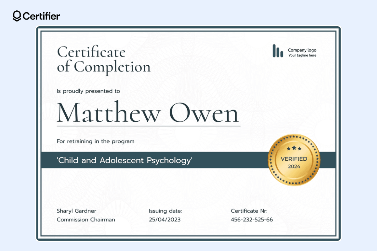 Minimalistic and organized webinar certificate template with a ribbon and golden badge. Minimalistic and organized webinar certificate template with a ribbon and golden badge.