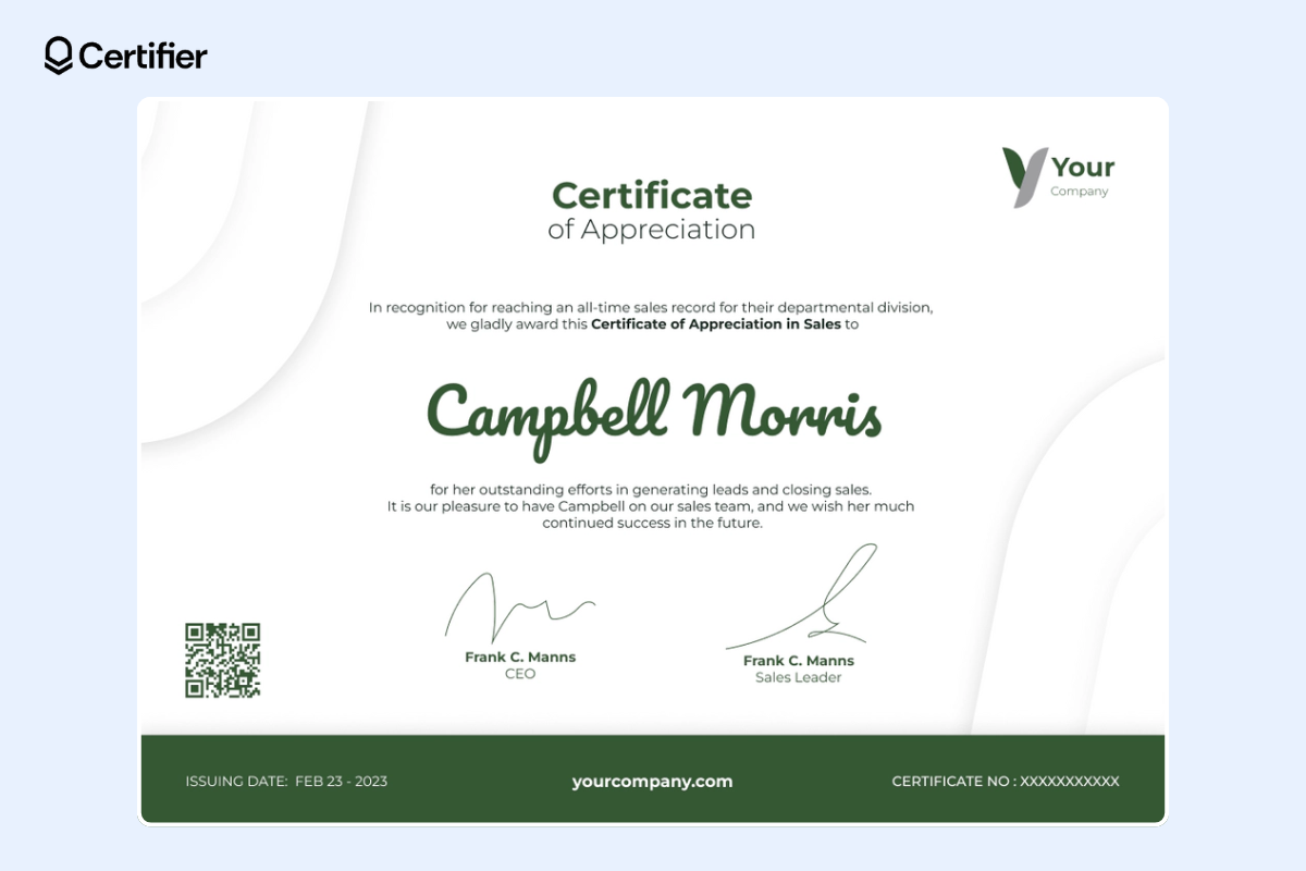 Simple editable certificate of appreciation with the QR code and the subtle dynamic lines in the certificate background. Simple editable certificate of appreciation with the QR code and the subtle dynamic lines in the certificate background.