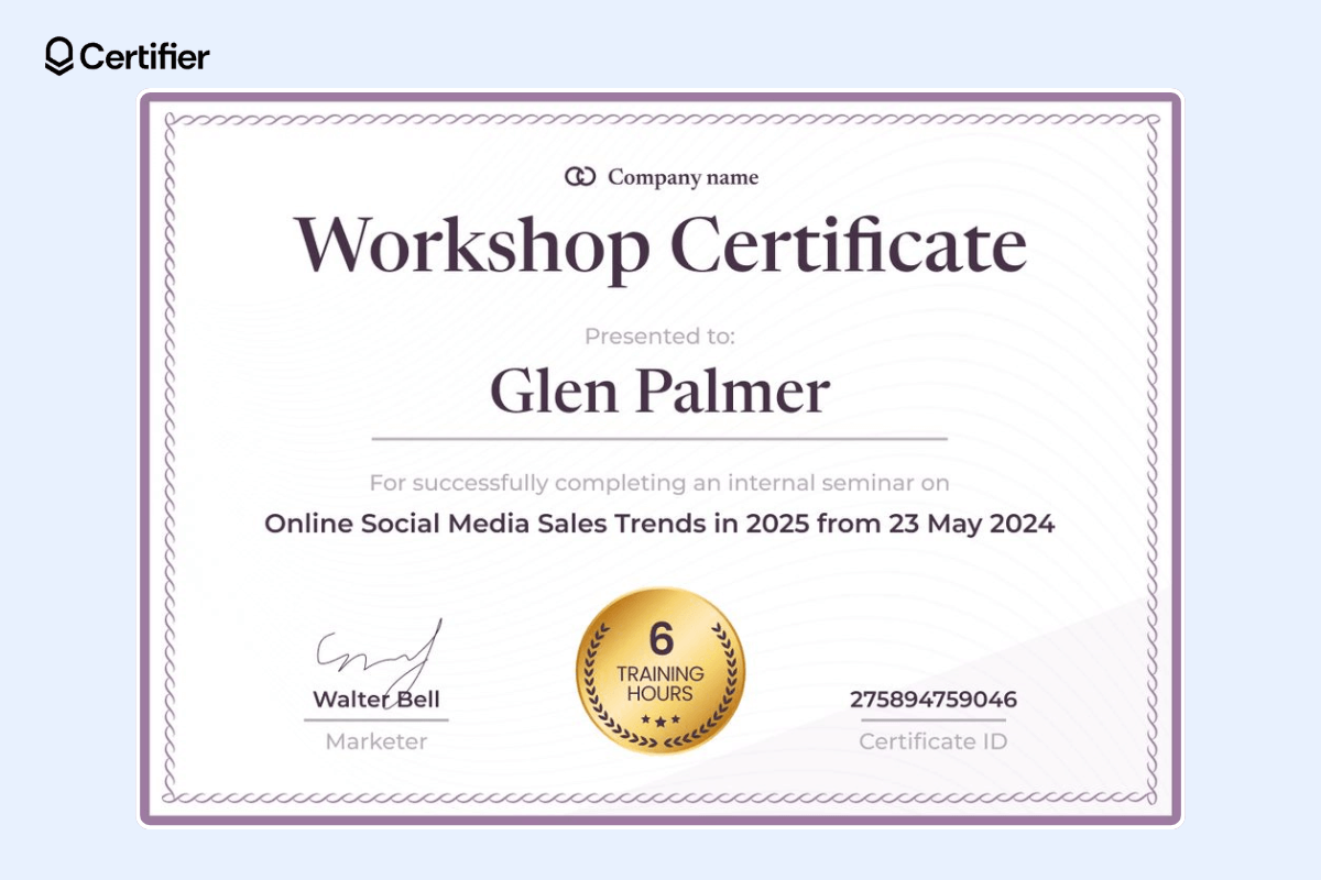 Workshop certificate template with subtle border and background. Workshop certificate template with subtle border and background.