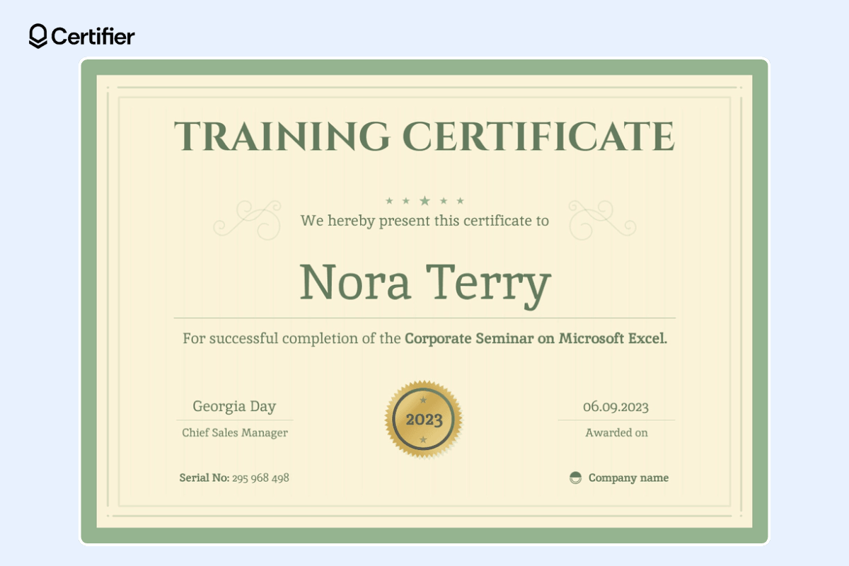 Green training certificate template with yellow background. Green training certificate template with yellow background.