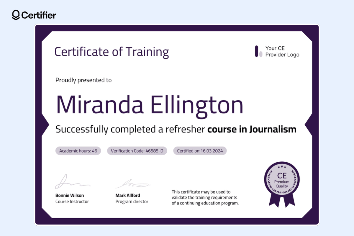 Certificate of training template with elegant elements and highlighted certificate details like certificate ID. Certificate of training template with elegant elements and highlighted certificate details like certificate ID.