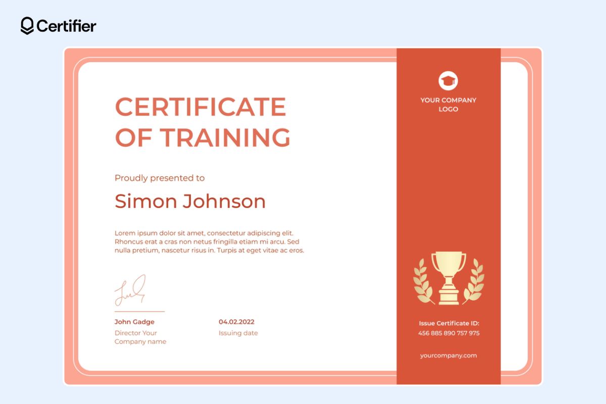 Orange Word certificate template free to download with wide borders and dark orange ribbon on the right side of the certificate. Orange Word certificate template free to download with wide borders and dark orange ribbon on the right side of the certificate.
