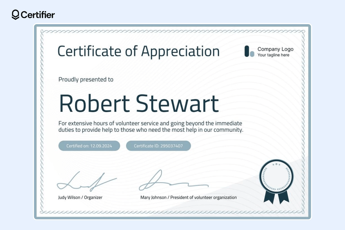 Example of certificate design with modern elements and highlighted certificate number and issue date. Example of certificate design with modern elements and highlighted certificate number and issue date.