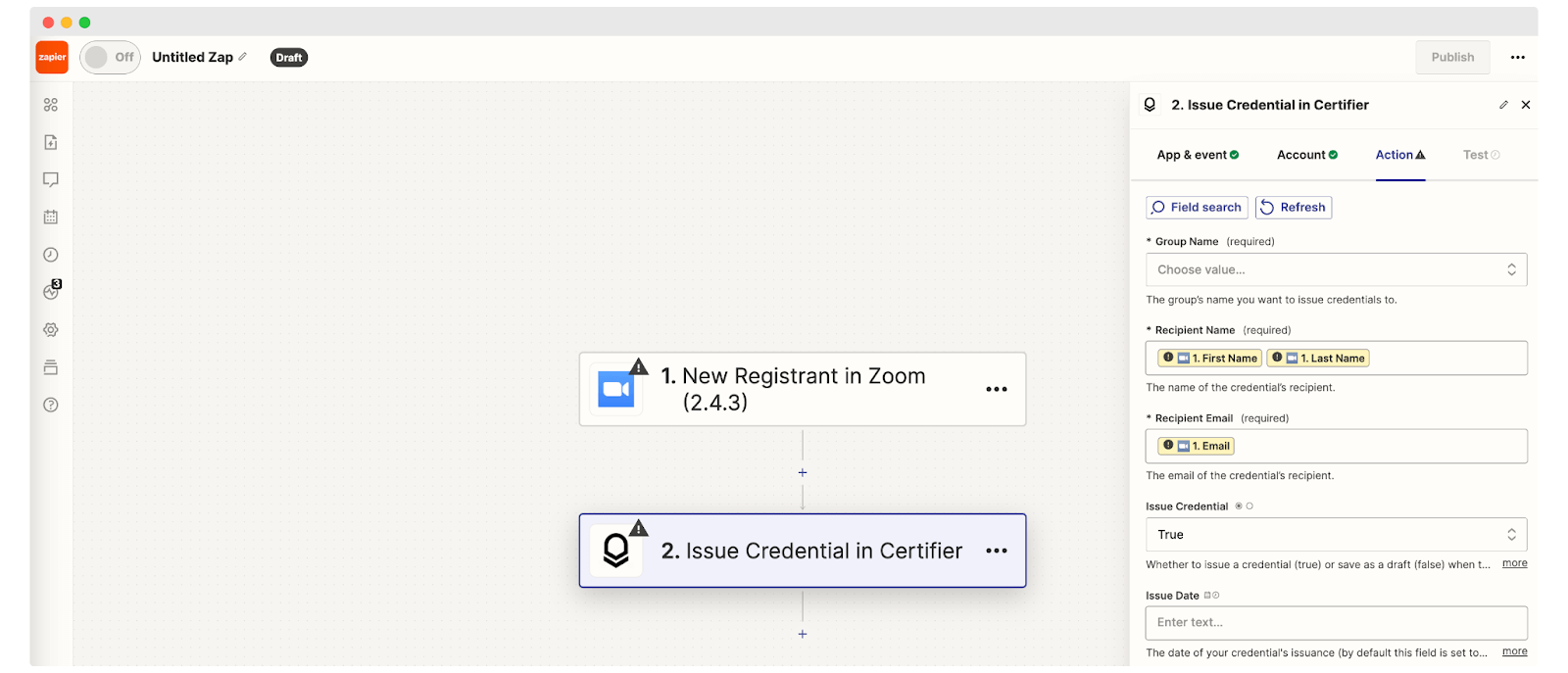 Creating an action in zapier for zoom webinar certificates. Creating an action in zapier for zoom webinar certificates.