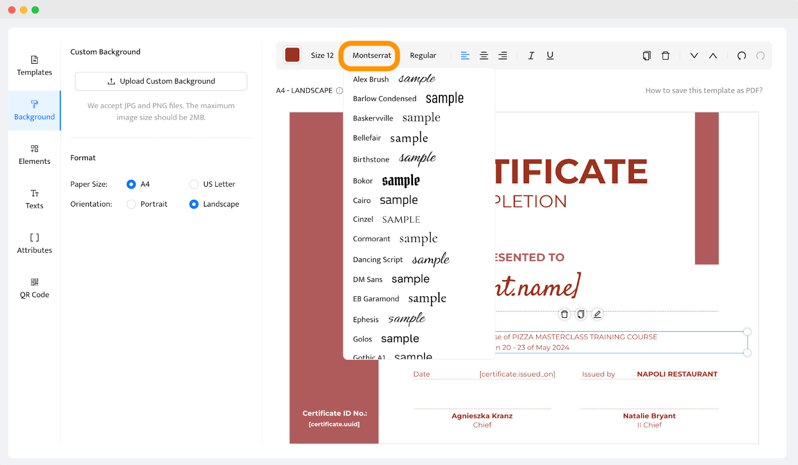 Changing the certificate fonts within the homemade certificate to make it more professional and branded. Changing the certificate fonts within the homemade certificate to make it more professional and branded.