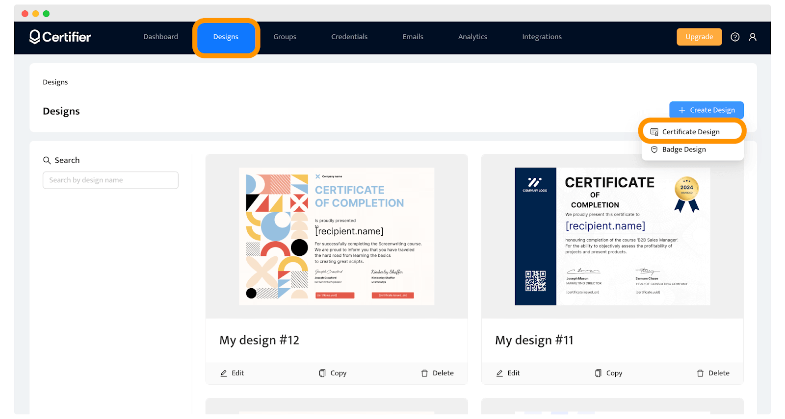 Creating a new DIY certificate design within the Certifier certificate maker. Creating a new DIY certificate design within the Certifier certificate maker.