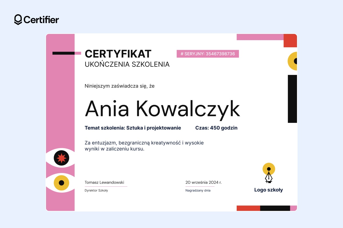 Nieformalny wzór certyfikatu szkolenia Nieformalny wzór certyfikatu szkolenia