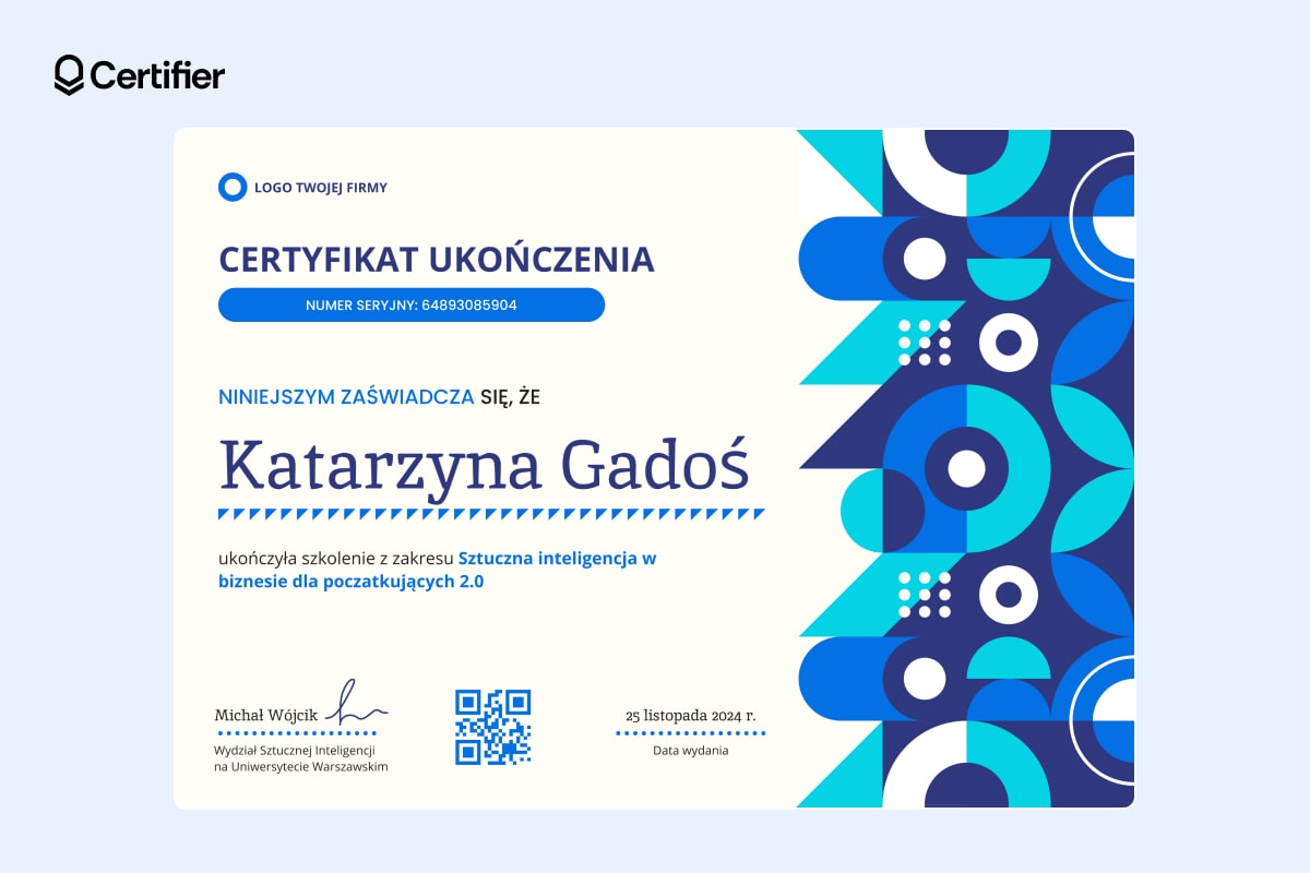 Kreatywny wzór certyfikatu szkoleniowego Kreatywny wzór certyfikatu szkoleniowego