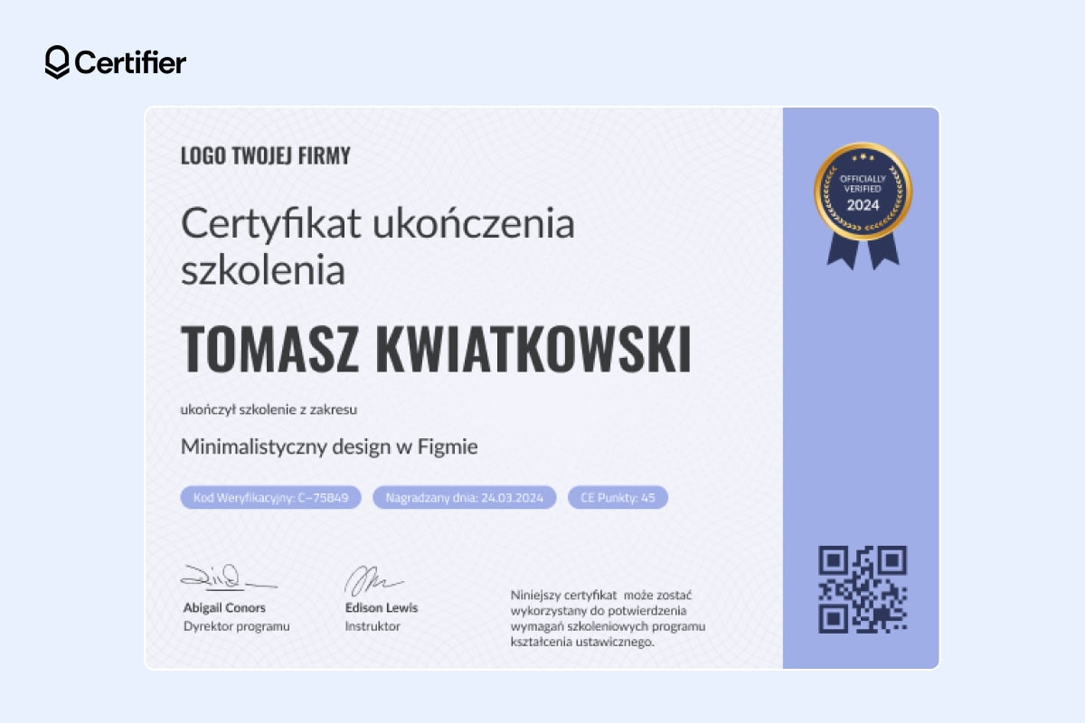 Nowoczesny wzór certyfikatu ukończenia szkolenia Nowoczesny wzór certyfikatu ukończenia szkolenia