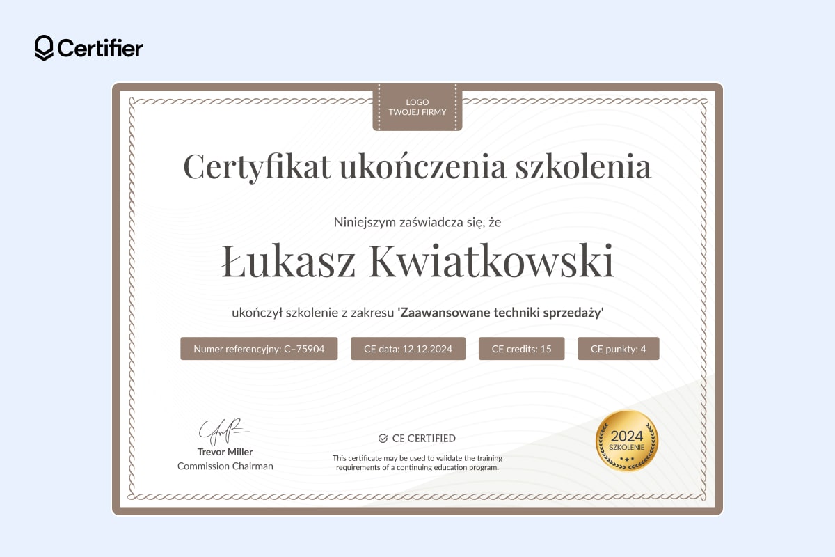 Profesjonalny wzór certyfikatu szkoleniowego na specjalne okazje Profesjonalny wzór certyfikatu szkoleniowego na specjalne okazje