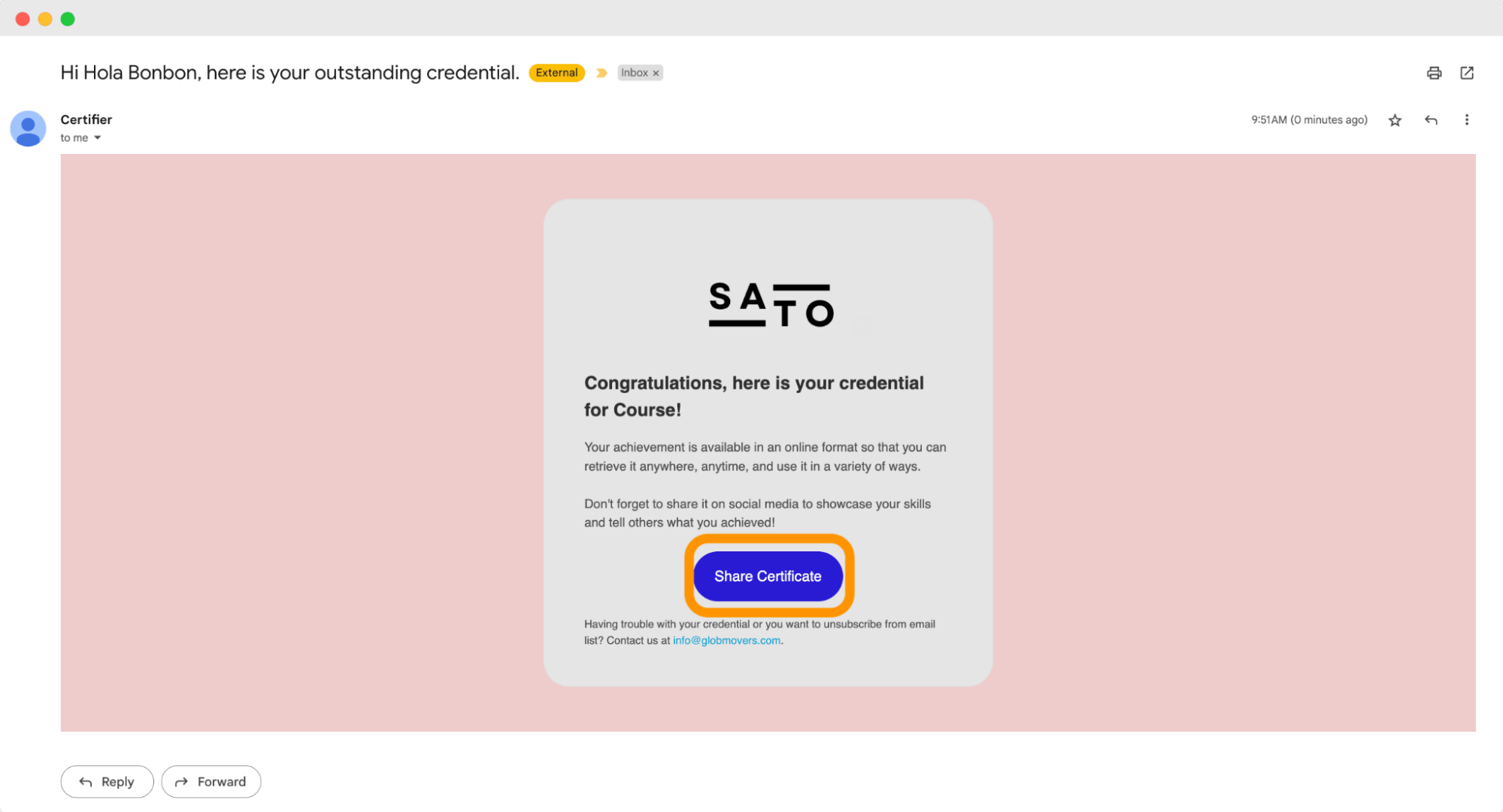 Personalized and branded email to send digital credentials automatically. Personalized and branded email to send digital credentials automatically.