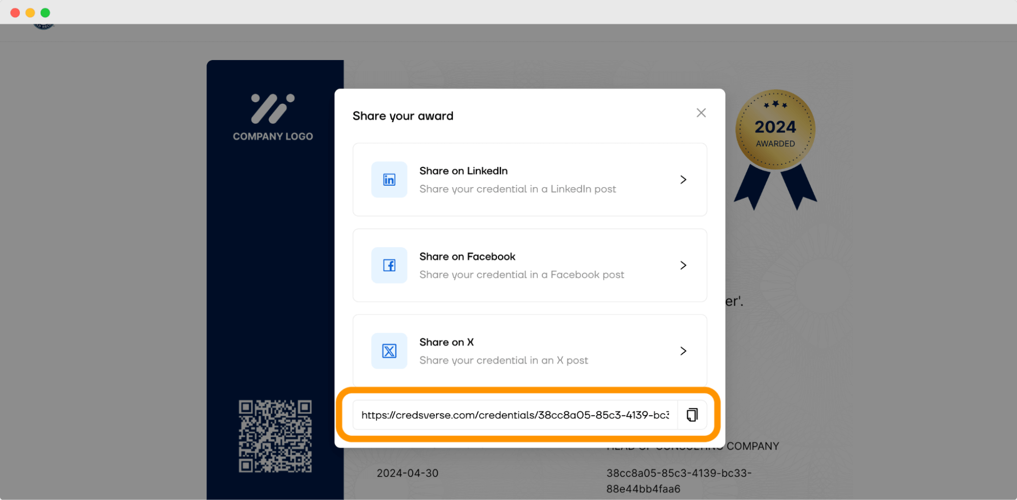 Sharing digital credentials to social media platforms. Sharing digital credentials to social media platforms.