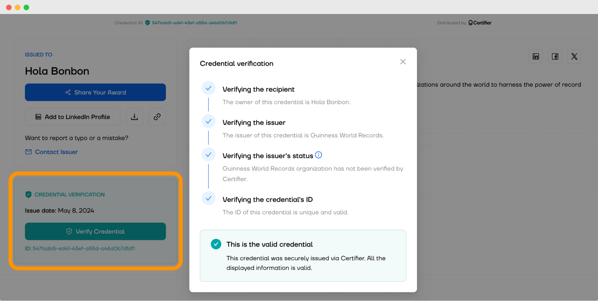 Verification process of the certification program within the digital wallet. Verification process of the certification program within the digital wallet.