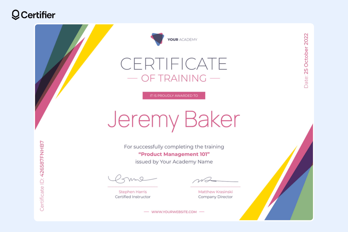 Pastel color PowerPoint certificate template with signatures and description. Pastel color PowerPoint certificate template with signatures and description.