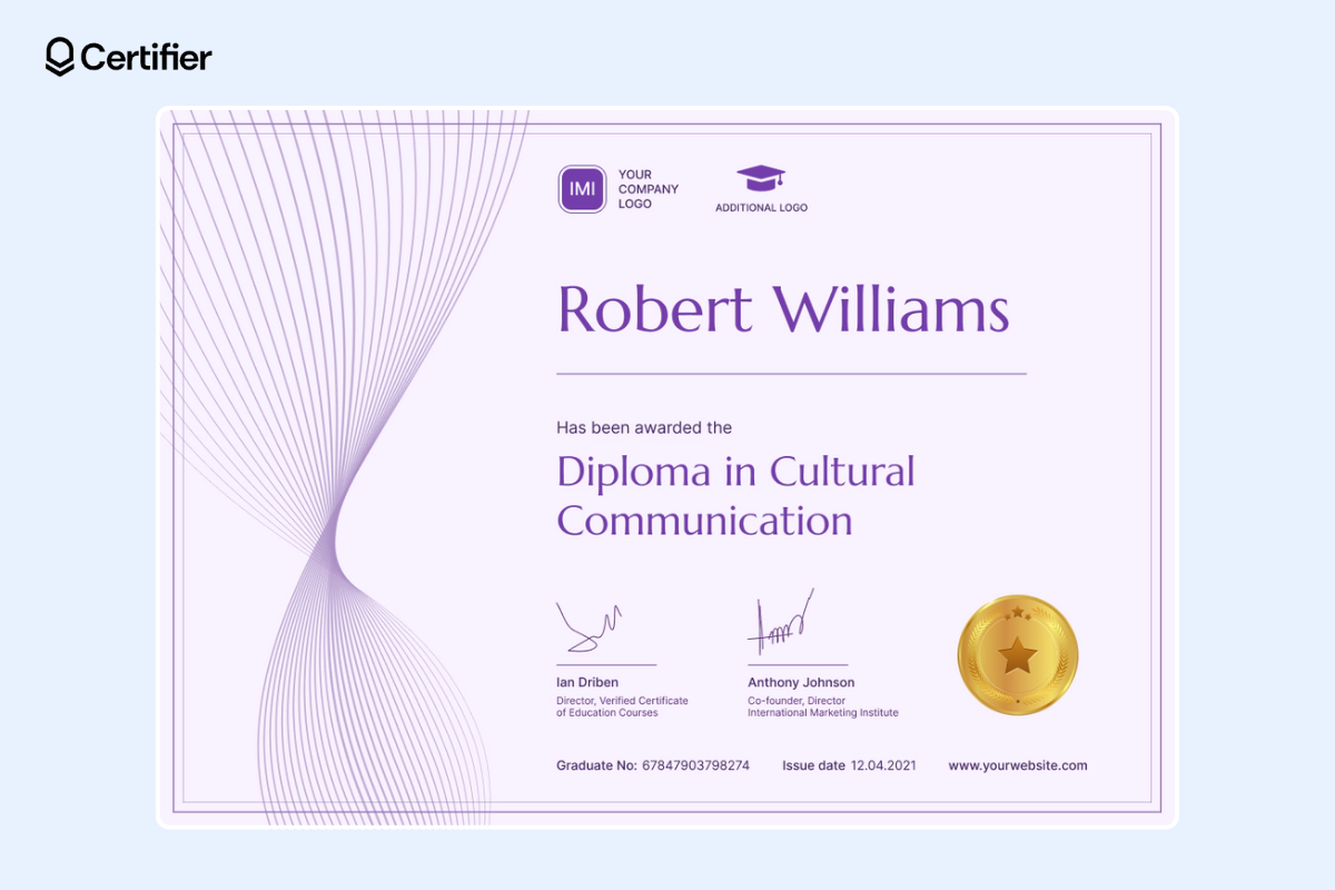 Dynamic Powerpoint certificate template for free download with dynamic lines and a golden badge. Dynamic Powerpoint certificate template for free download with dynamic lines and a golden badge.