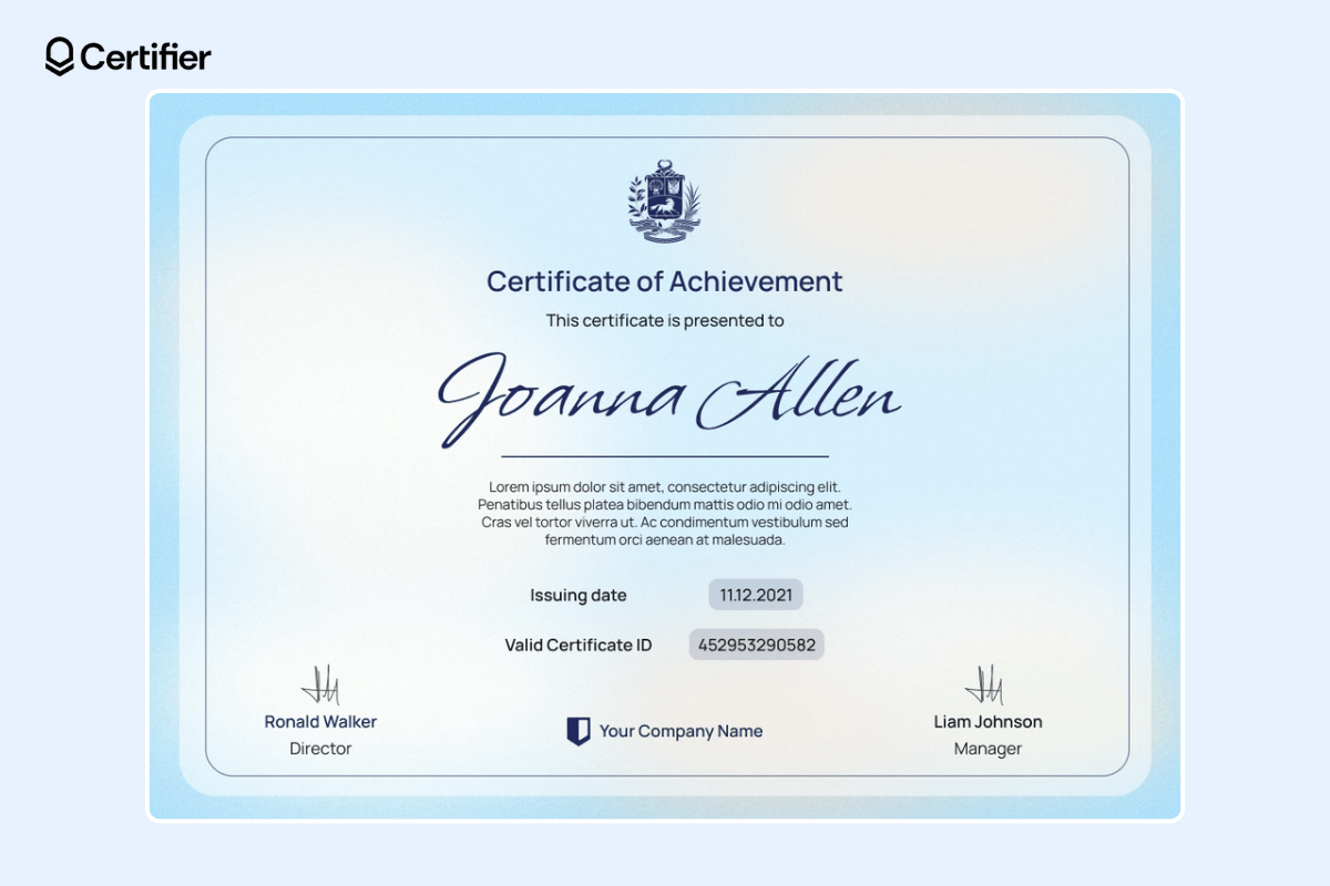 Humble certificate of awesomeness from free powerpoint certificate templates library in subtle blue color with a badge at the center stage. Humble certificate of awesomeness from free powerpoint certificate templates library in subtle blue color with a badge at the center stage.
