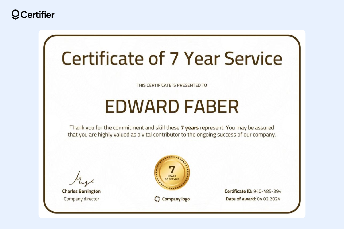 Light yellow Figma certificate template with golden badge element. Light yellow Figma certificate template with golden badge element.