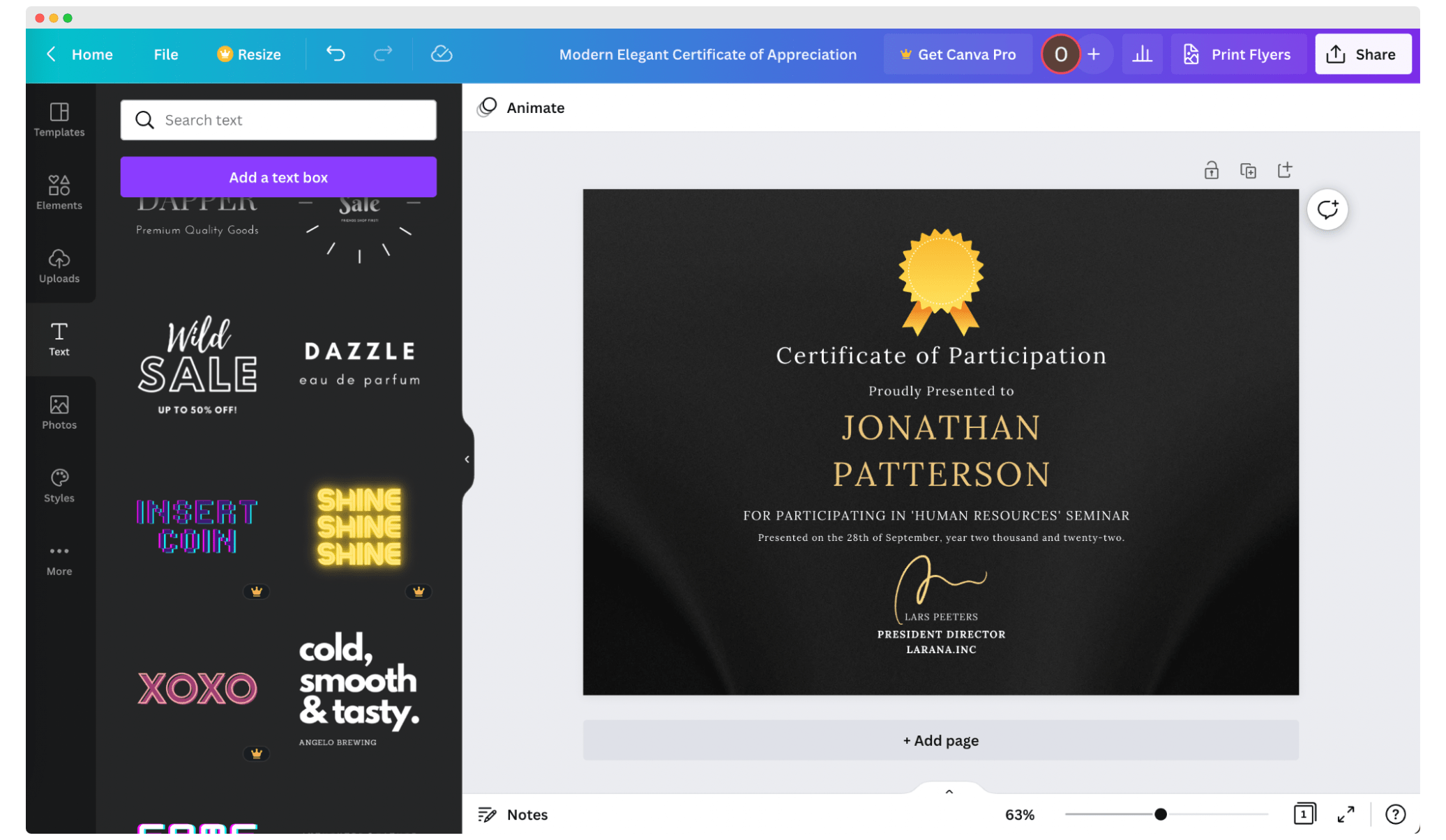 Generating multiple certificates with different names via Canva. Generating multiple certificates with different names via Canva.