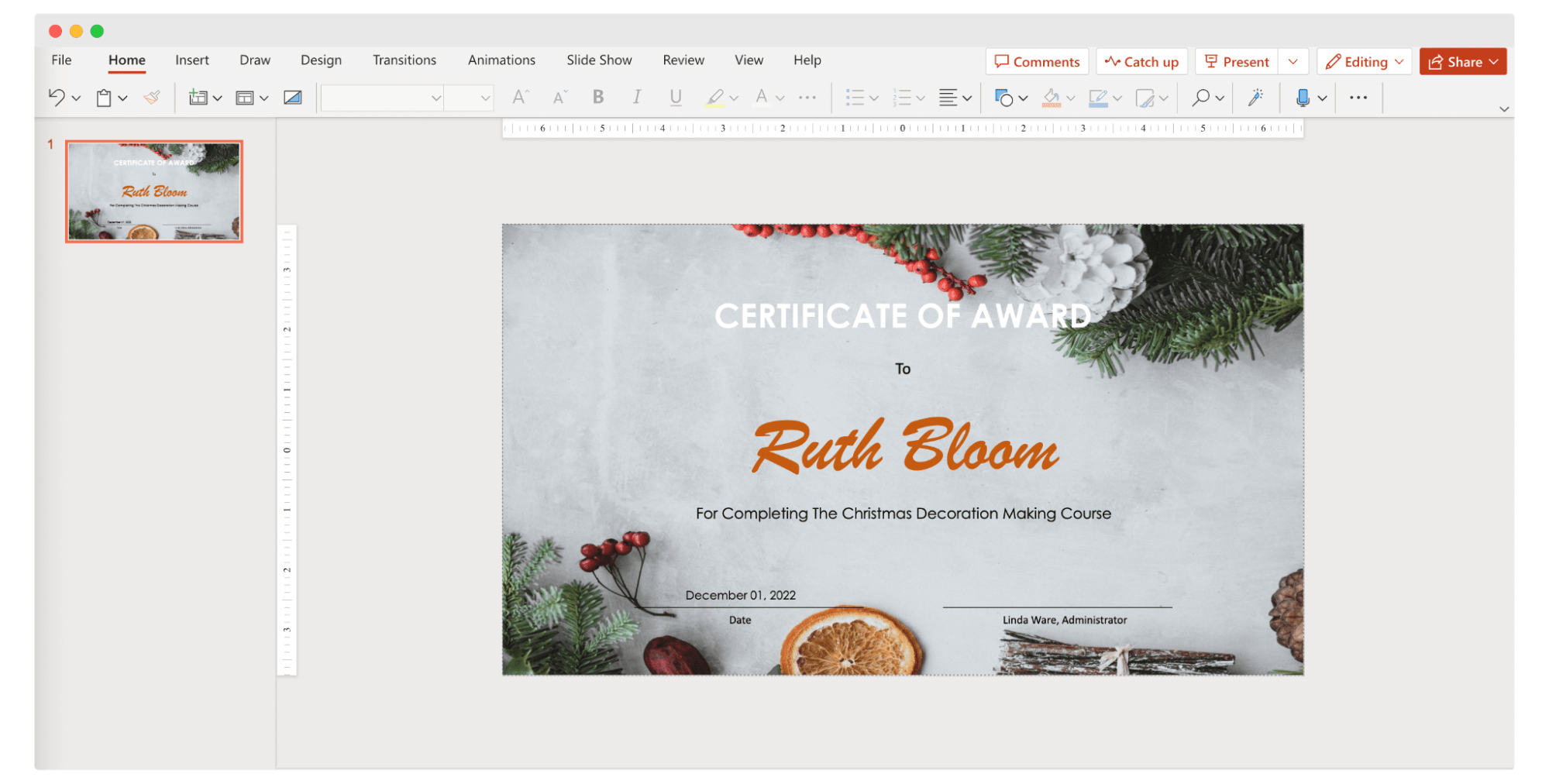 Christmas certificate template in PowerPoint. Christmas certificate template in PowerPoint.