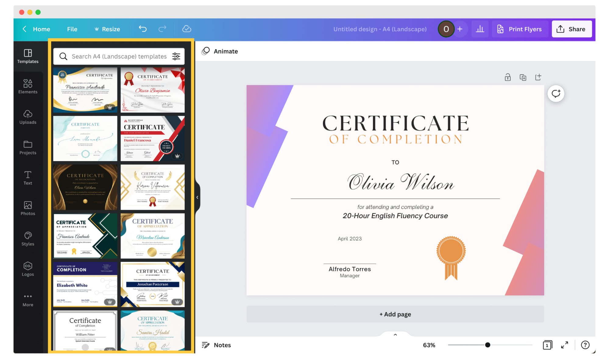 Canva certificate templates.