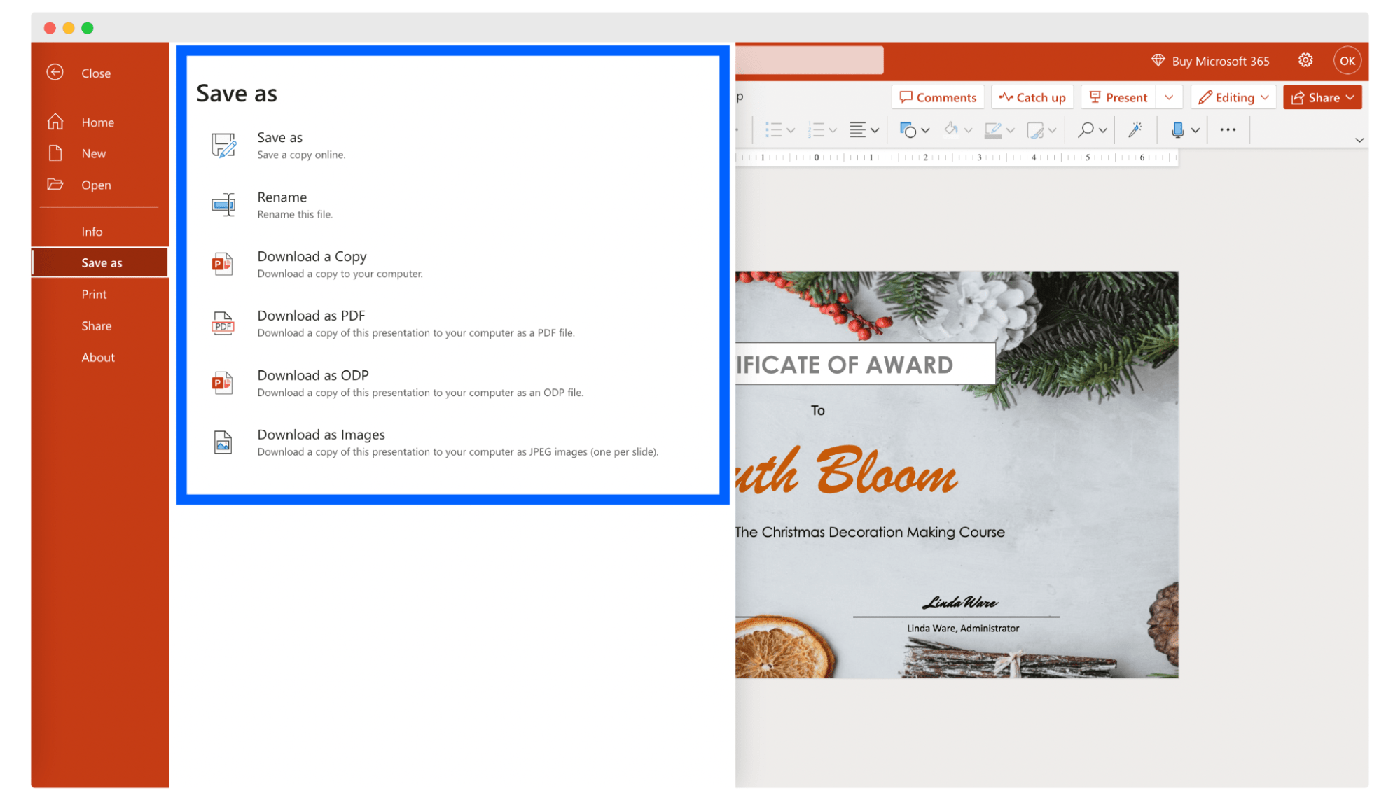 The process of saving certificate in PowerPoint. The process of saving certificate in PowerPoint.