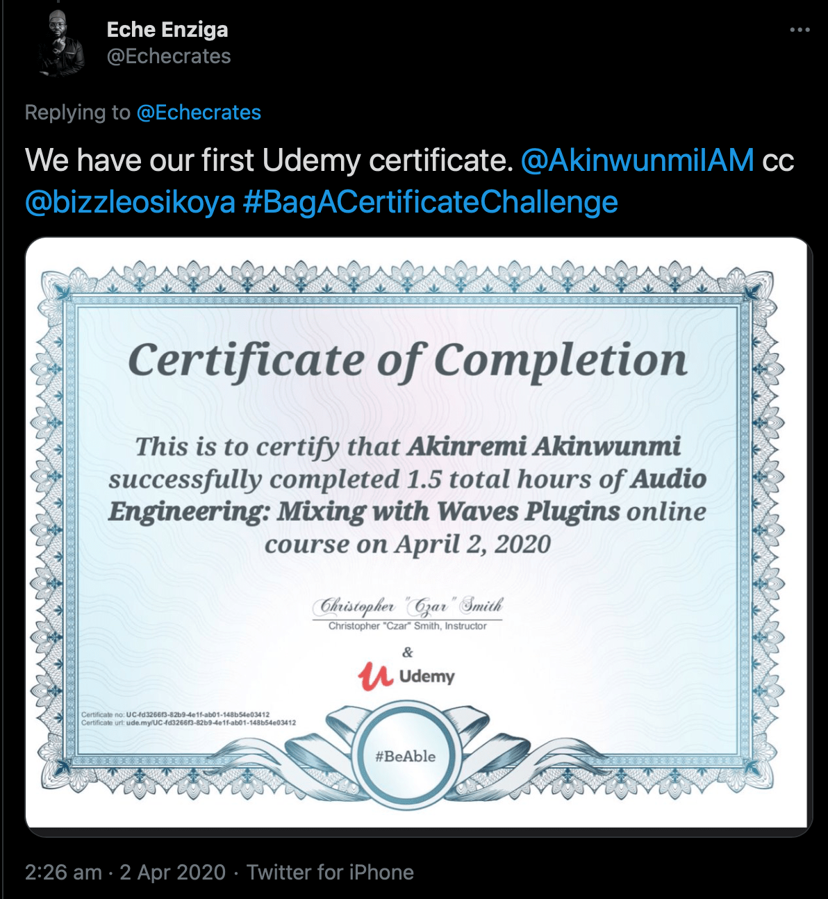 Certified issued by Udemy Certified issued by Udemy