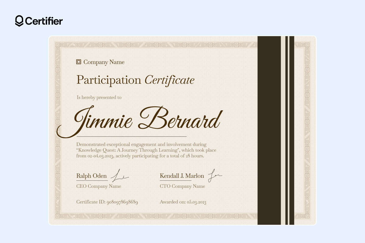 Student brown certificate from certificate of participation templates Student brown certificate from certificate of participation templates