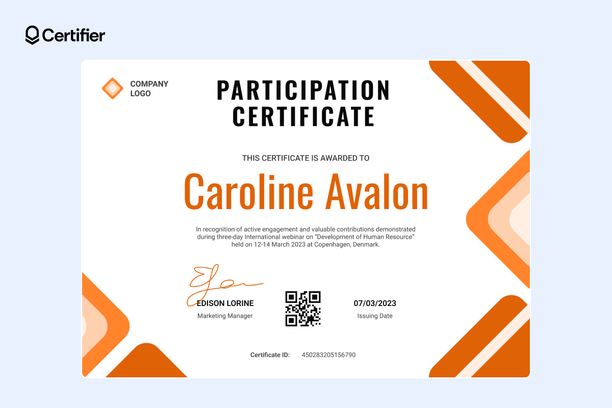 Orange certificate of participation template Orange certificate of participation template
