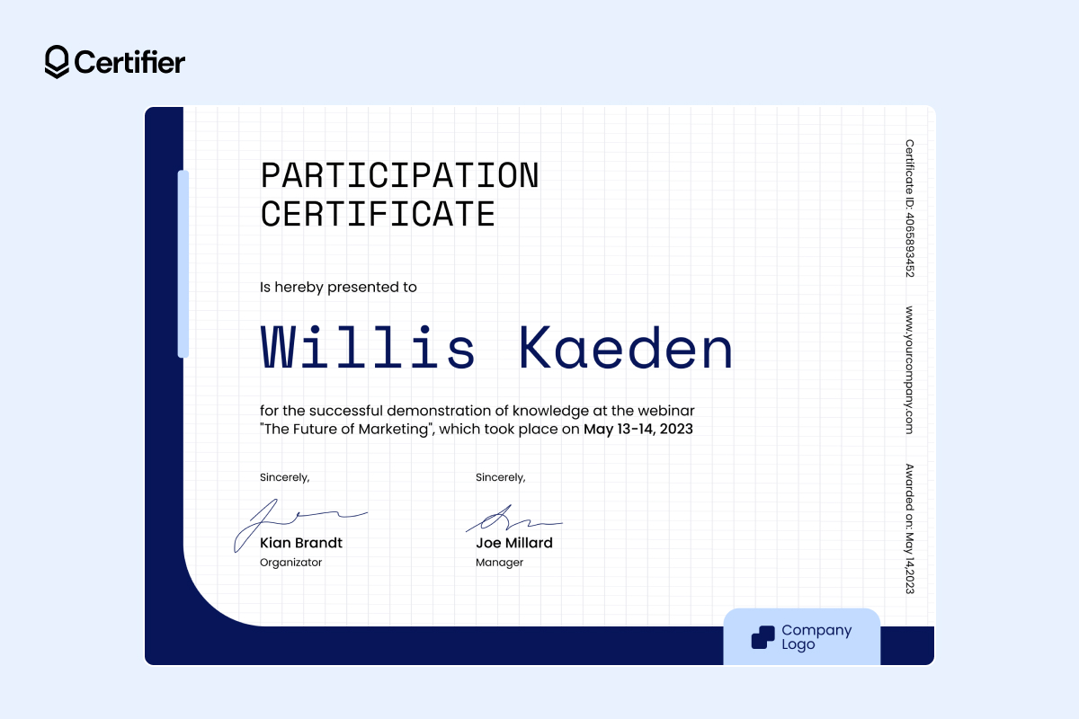 Participation certificate template for tech events Participation certificate template for tech events