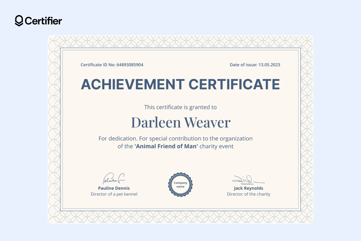 Charitable event contribution certificate template with a decorative border Charitable event contribution certificate template with a decorative border