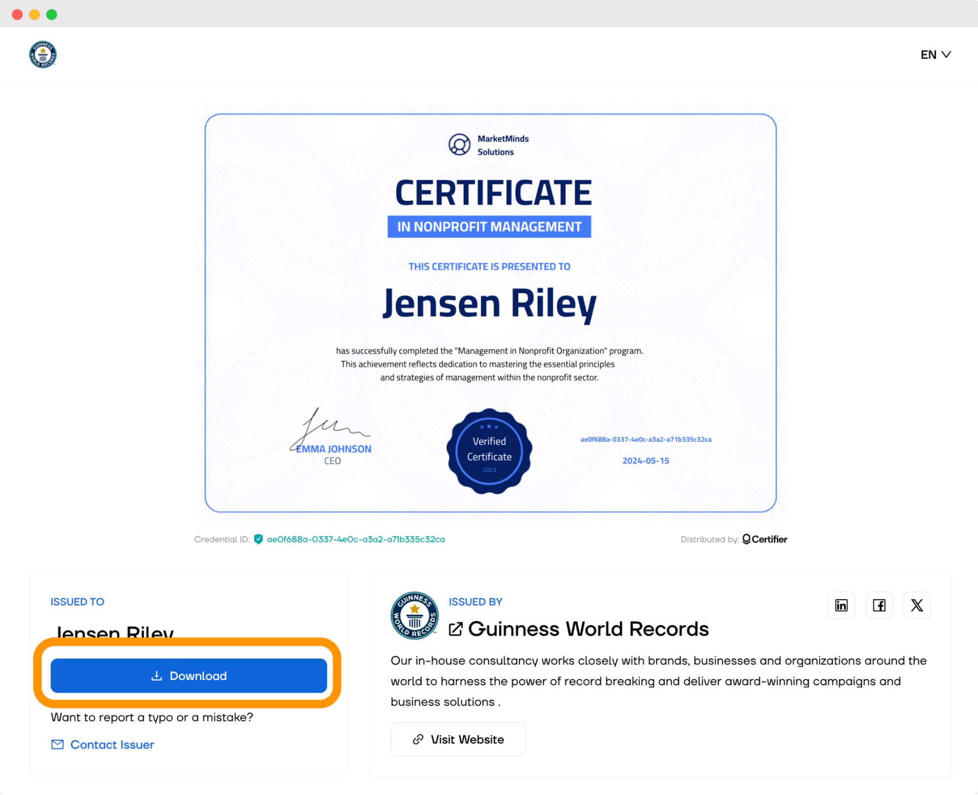 Downloading the PDF certification template from the digital wallet. Downloading the PDF certification template from the digital wallet.