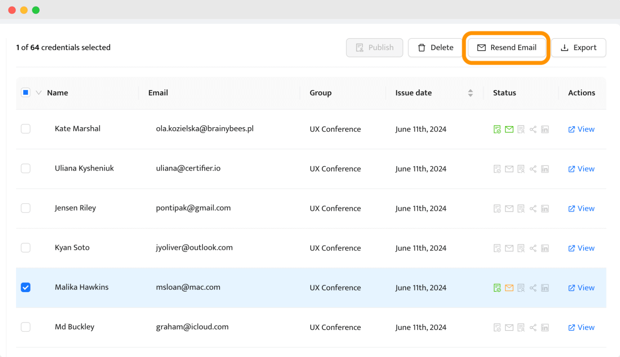 Resending emails feature to follow-up people who didn't open PDF certificates. Resending emails feature to follow-up people who didn't open PDF certificates.