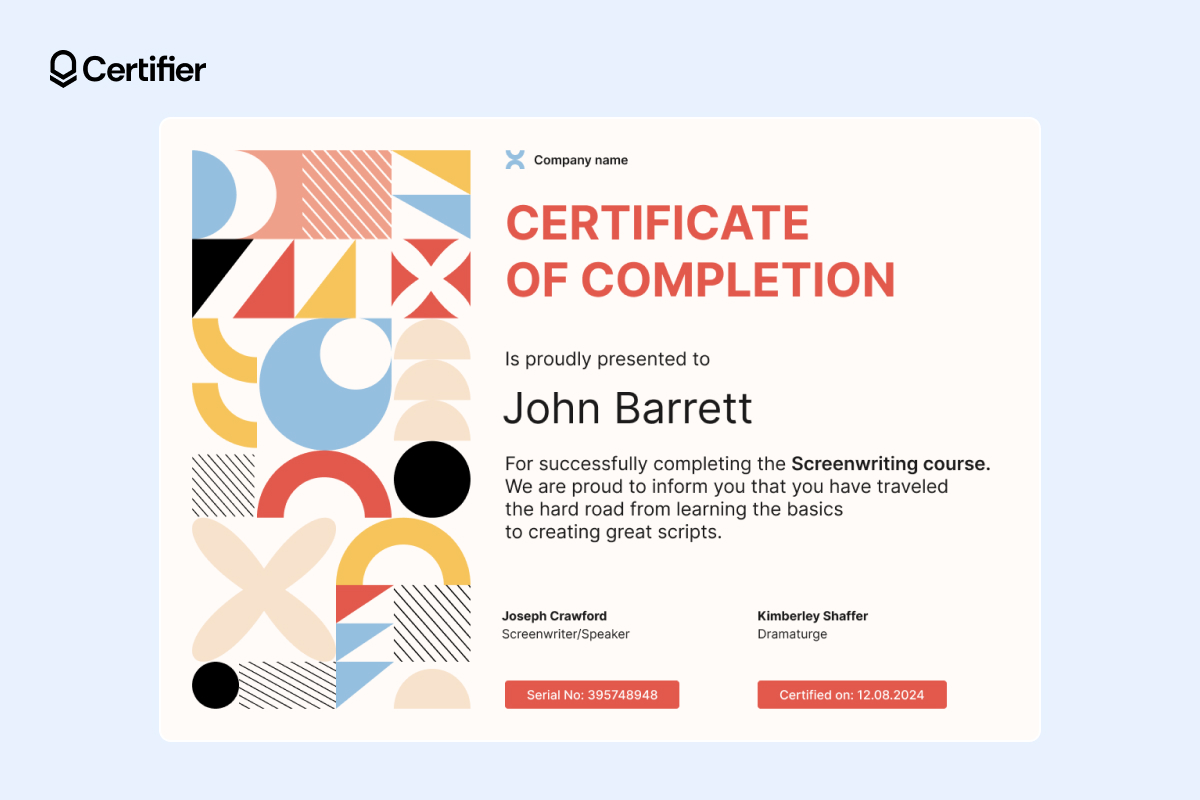 Colorful abstract art-inspired free certificate of completion template word, vibrant and modern, ideal for creative course completions Colorful abstract art-inspired free certificate of completion template word, vibrant and modern, ideal for creative course completions