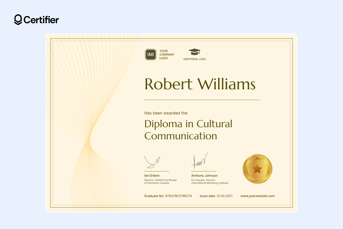 Golden wave design free editable certificate of completion template word with dual logo space Golden wave design free editable certificate of completion template word with dual logo space