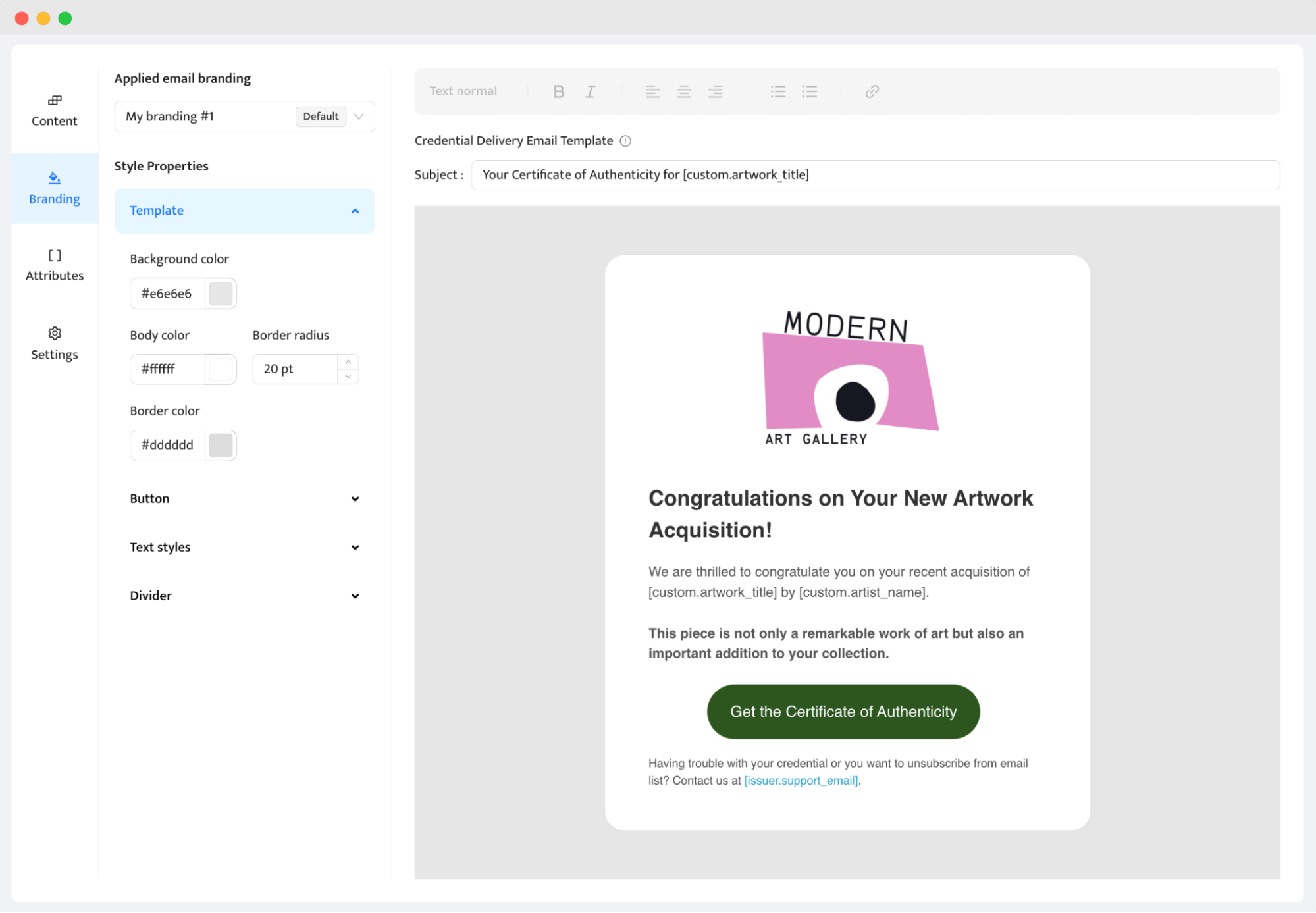 Preparing an email template to send certificate of authenticity. Preparing an email template to send certificate of authenticity.