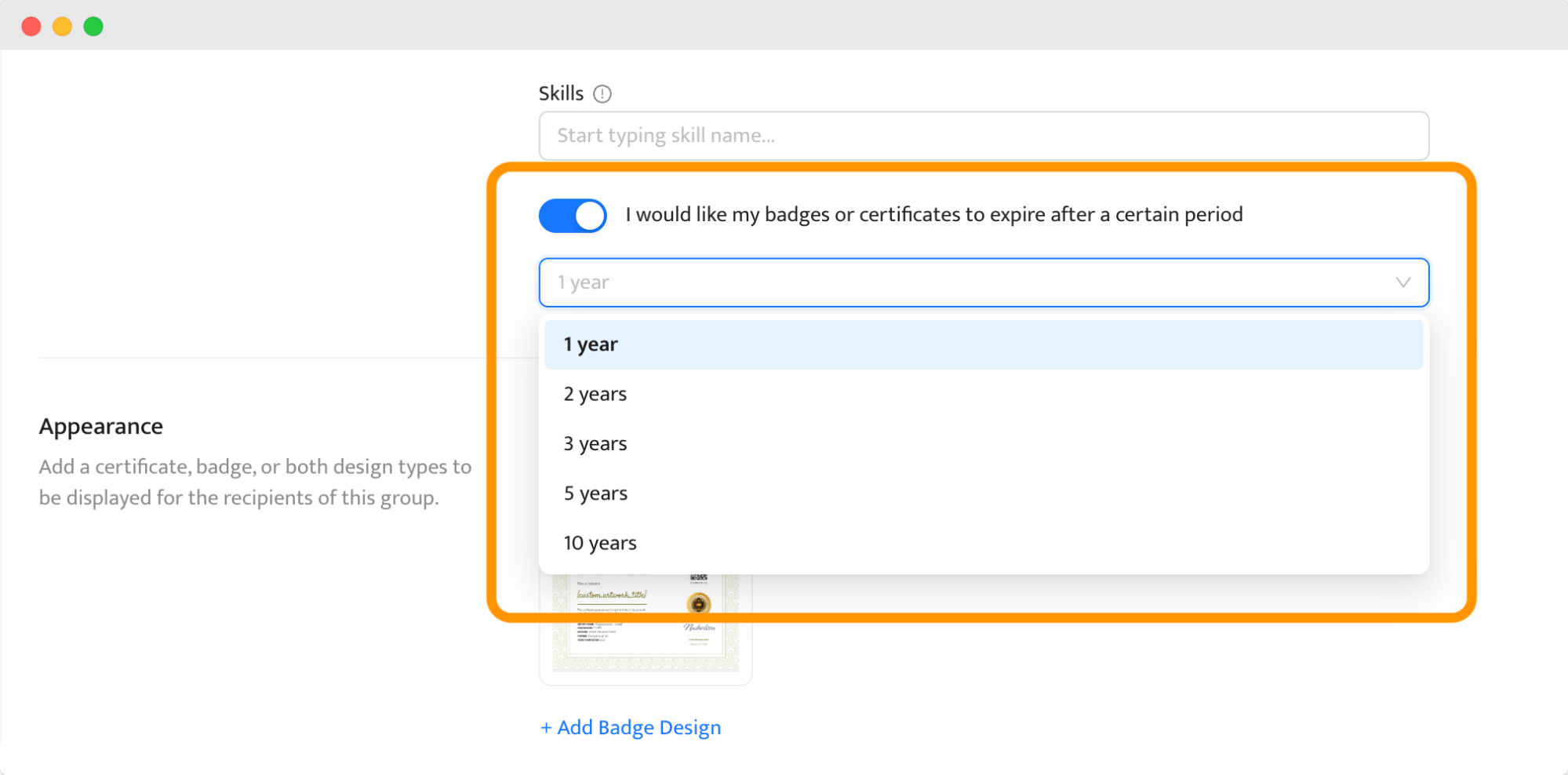 Setting up the expiration date for the certificate of authenticity.