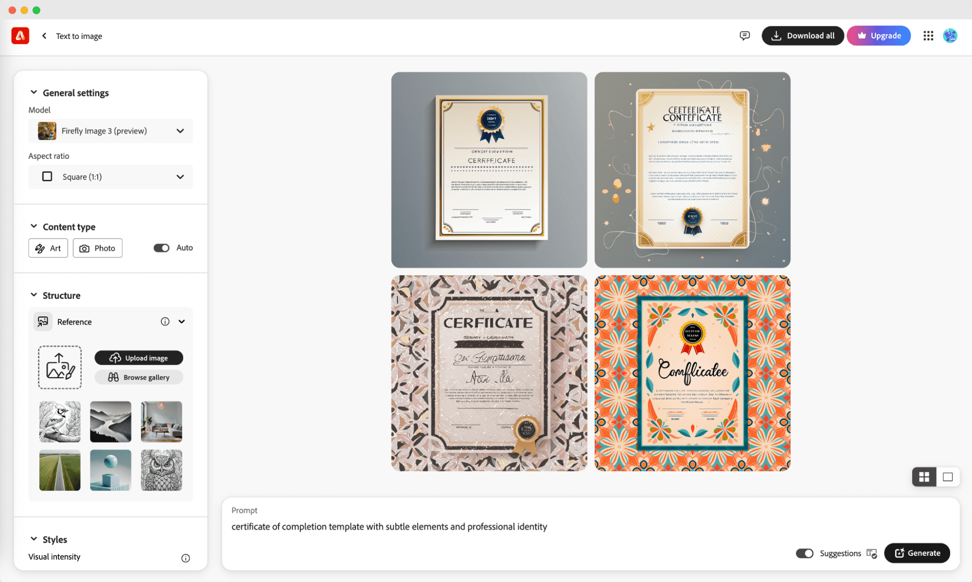Adobe Firefly AI for certificate design. Adobe Firefly AI for certificate design.