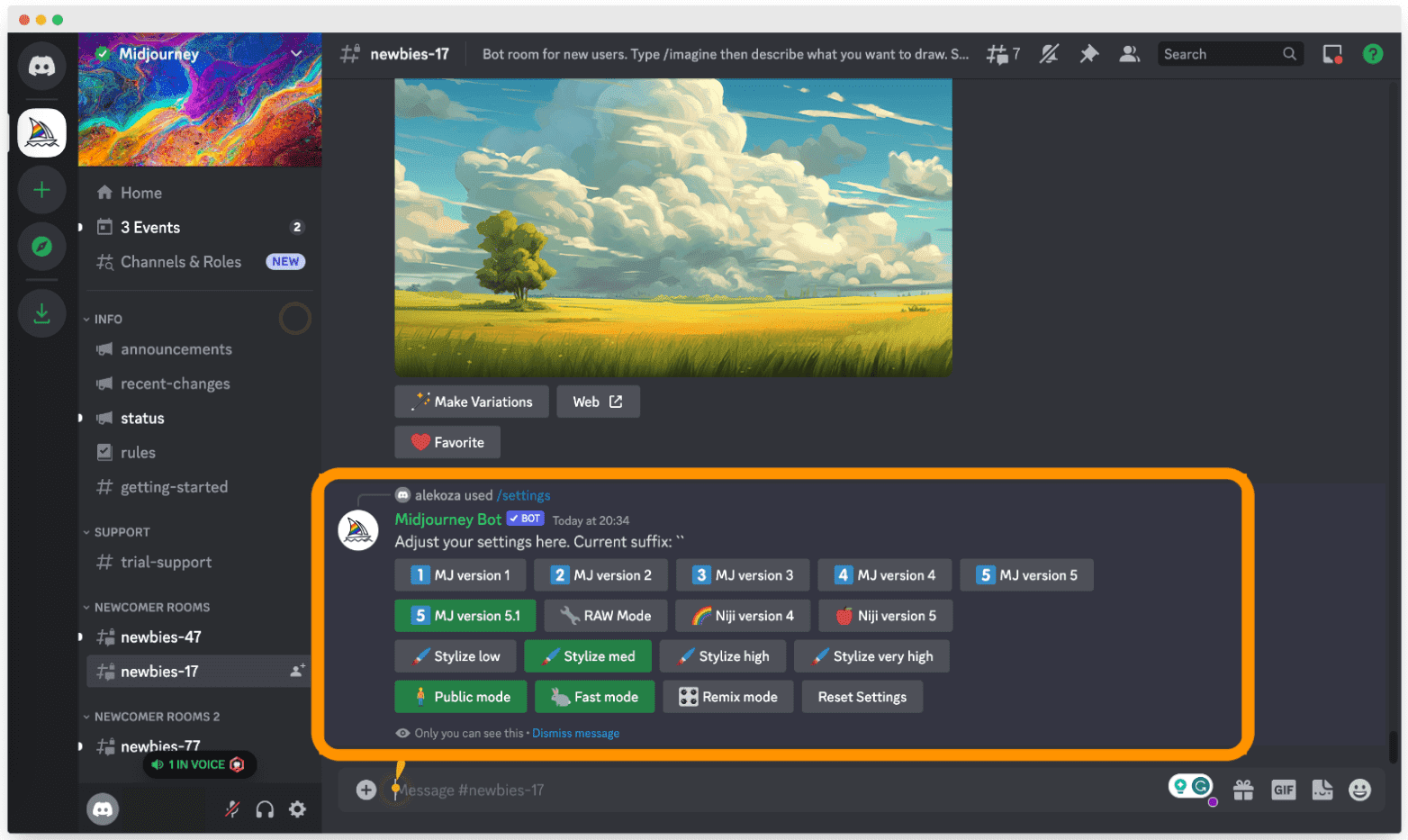 Setting up the settings in the Midjourney to generate AI certificates. Setting up the settings in the Midjourney to generate AI certificates.