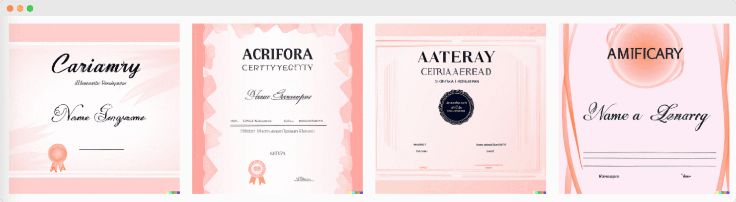 The examples of the Midjourney output for AI certificate design. The examples of the Midjourney output for AI certificate design.