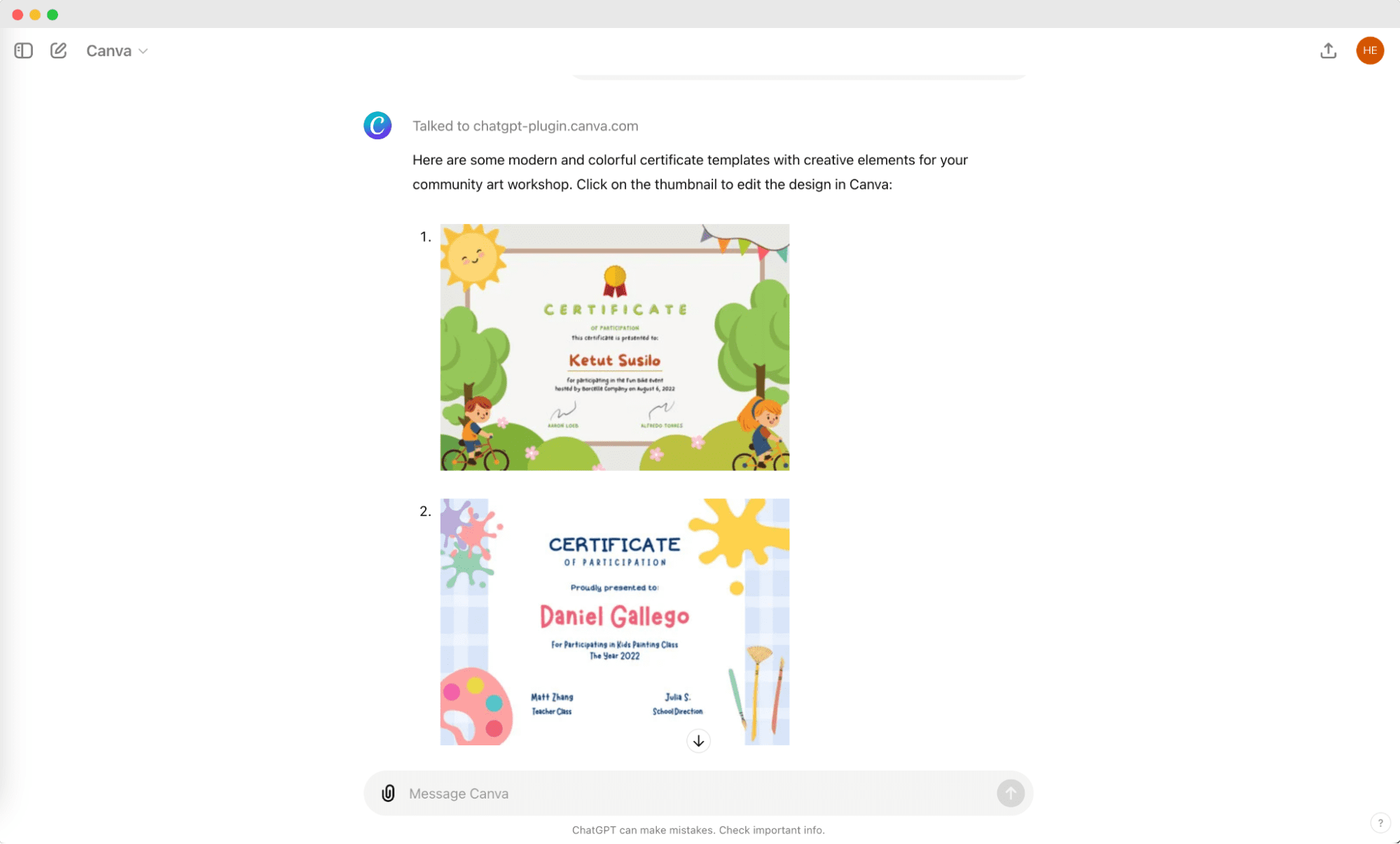 Canva with GPT results after the certificate prompt. Canva with GPT results after the certificate prompt.