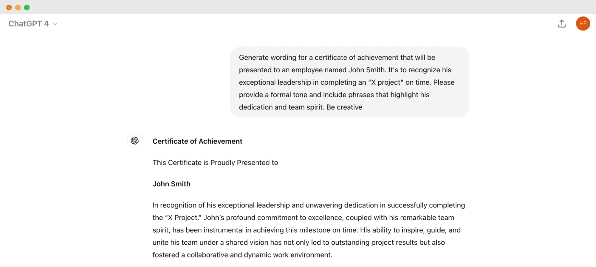 The prompt and output of the Chat GPT certificate. The prompt and output of the Chat GPT certificate.