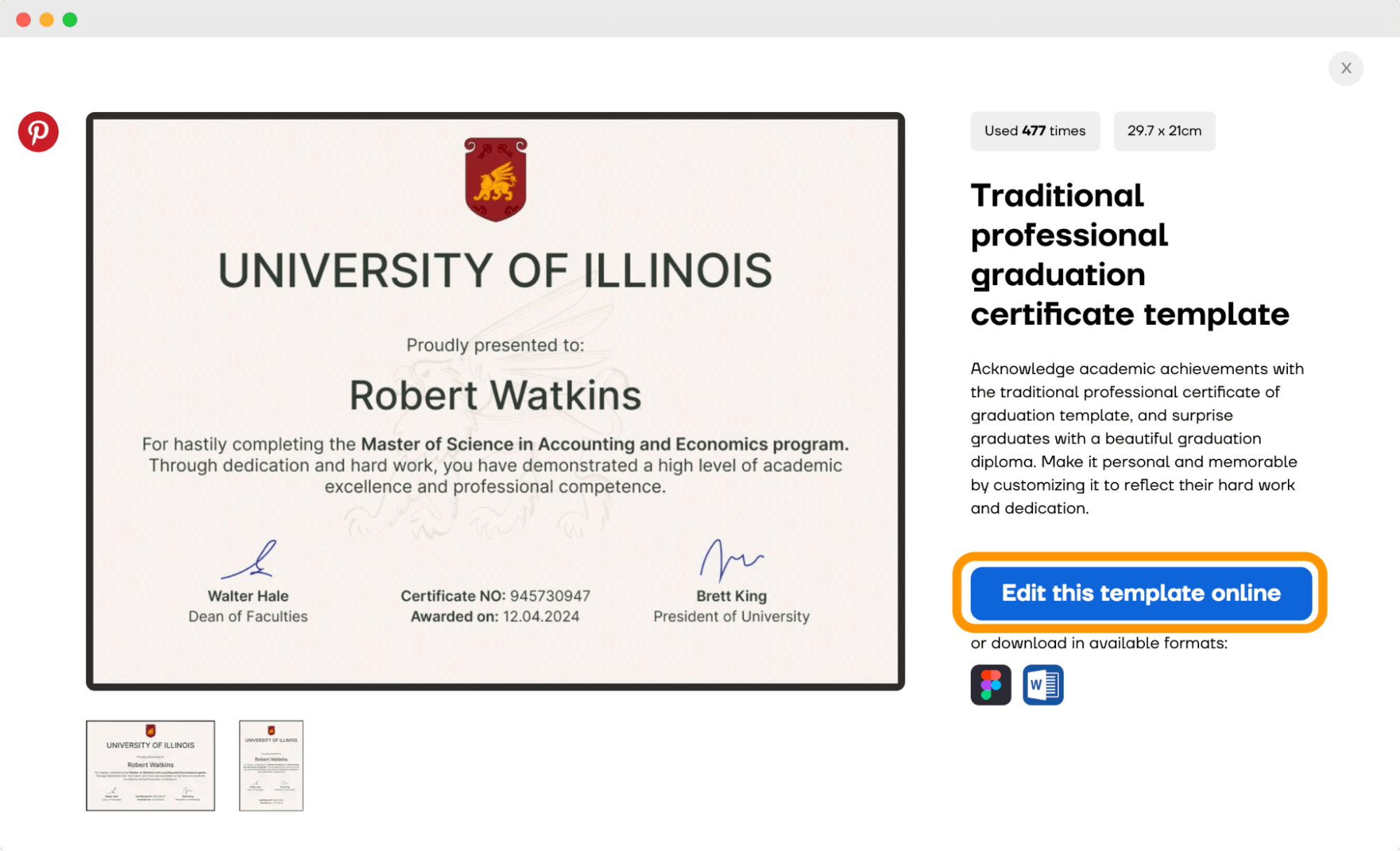 The button to edit the graduation certificate template online within the Certifier builder for free. The button to edit the graduation certificate template online within the Certifier builder for free.