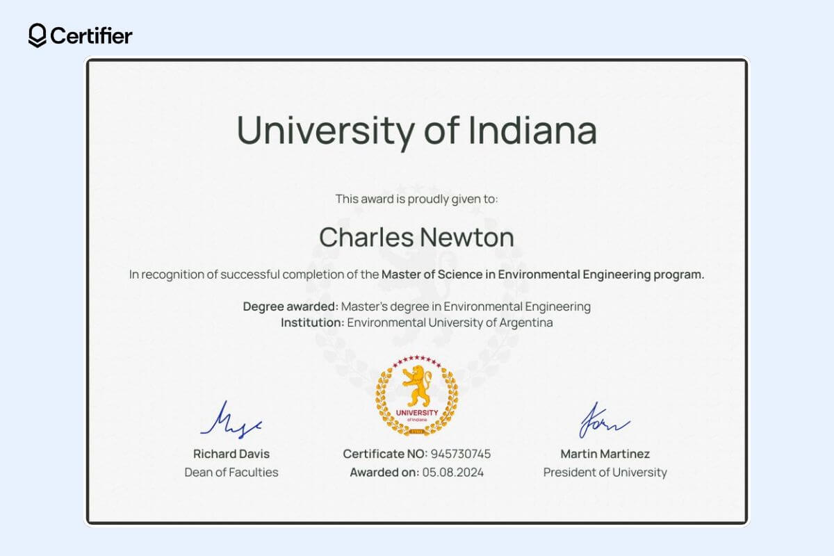 Modern and minimalistic white free graduation certificate template with golden badge at the center. Modern and minimalistic white free graduation certificate template with golden badge at the center.